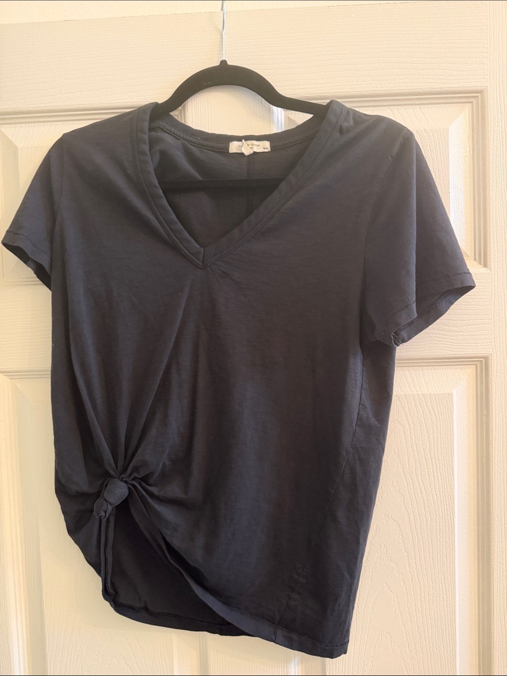 Rag & Bone V-Neck Knot Front Tee - soft black